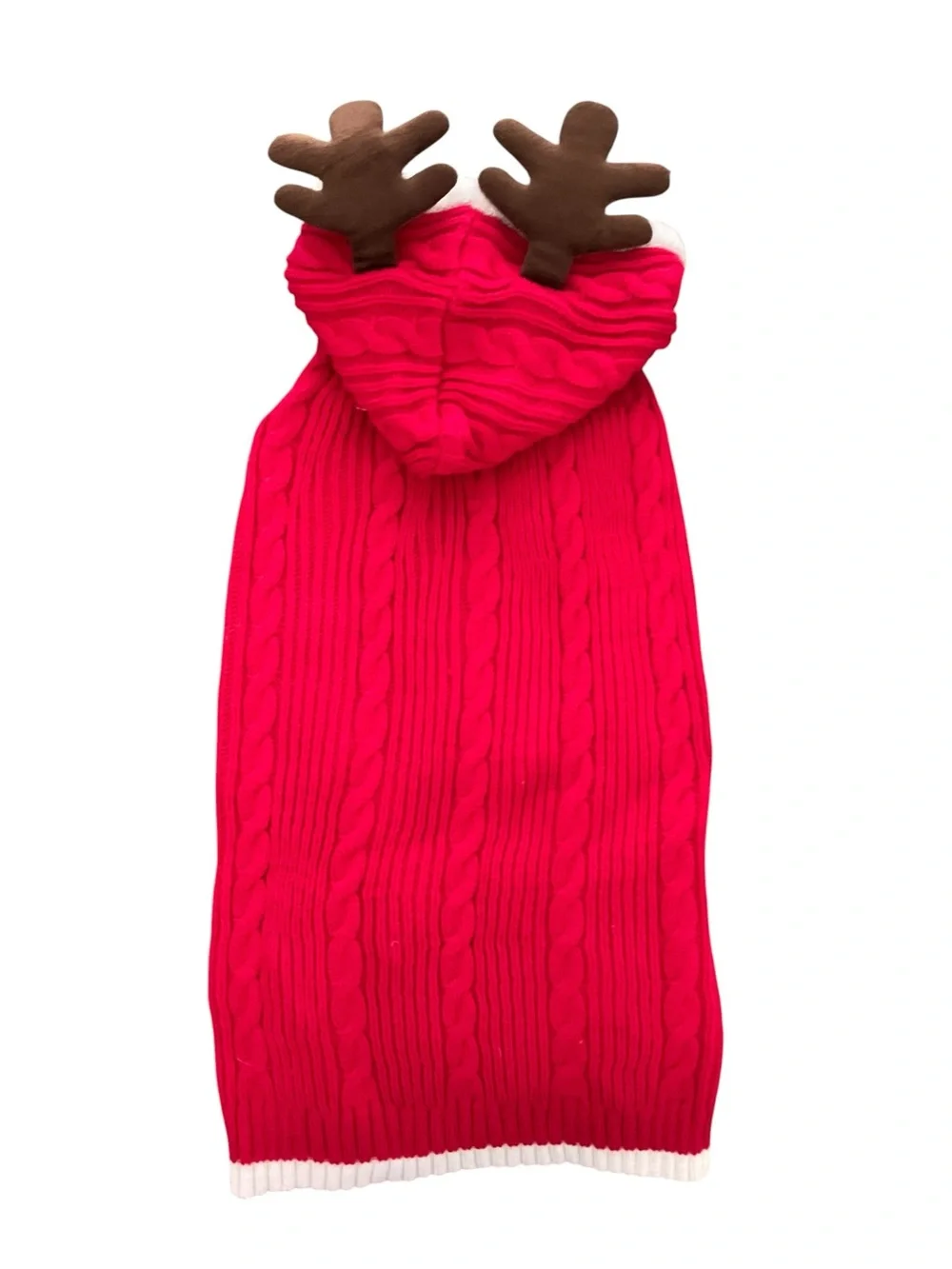 PUP CREW Pet Red Cable-Knit Sweater White-Trimmed Hood Holiday Reindeer NWOT
